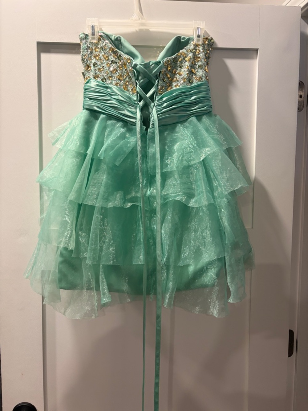 Maggie Sottero Aqua Beaded Ruffle Formal Dress for Girls - Picture 3 of 5